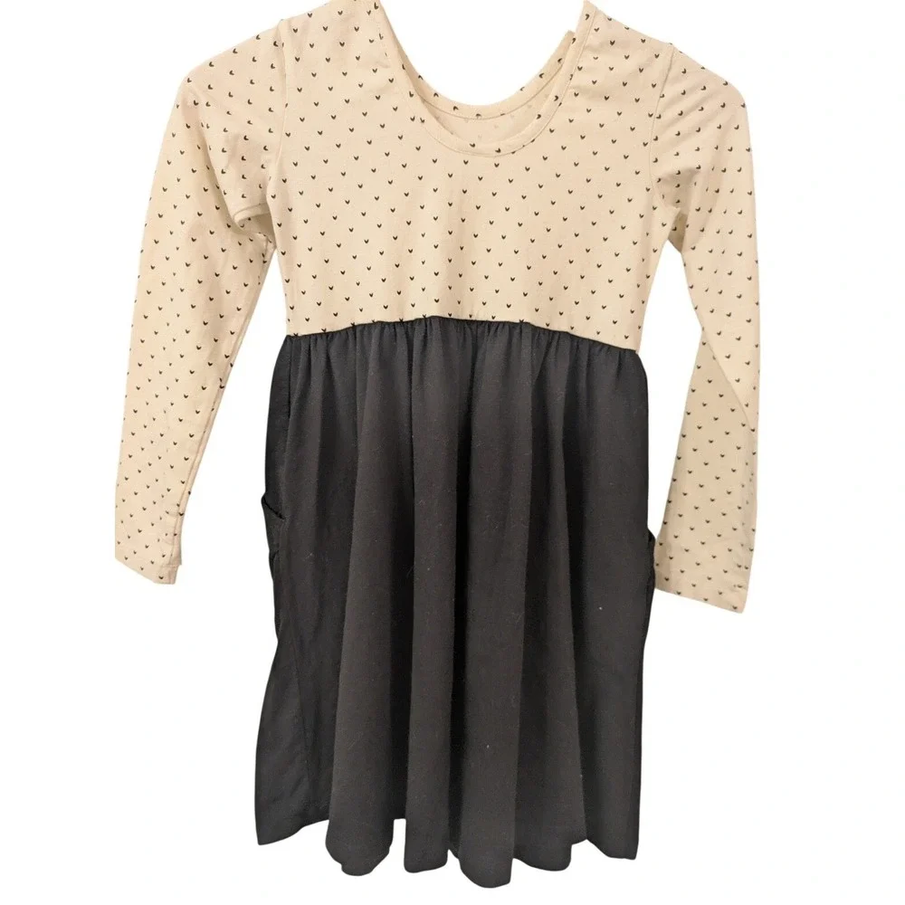 Disney Hanna Andersson Minnie Mouse Dress Girls Size 8 Black White Long‎ Sleeve
